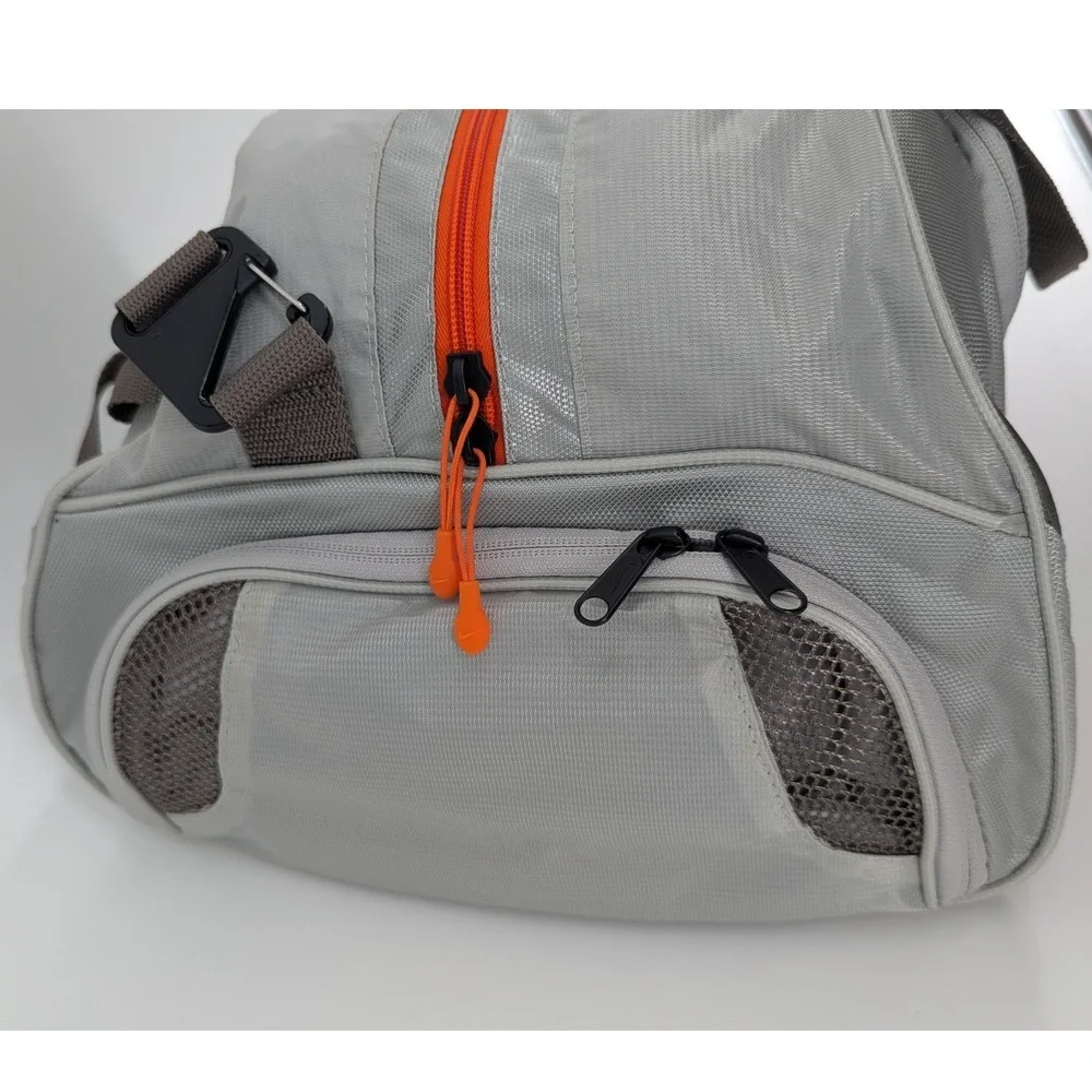 Nike Grey Ripstop Duffel Bag Orange Trim Gym Travel Sports Bag with Shoe Pocket